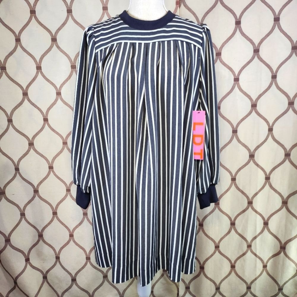 LDT Charcoal Cream Striped Shift Dress NWT Women's Size 4